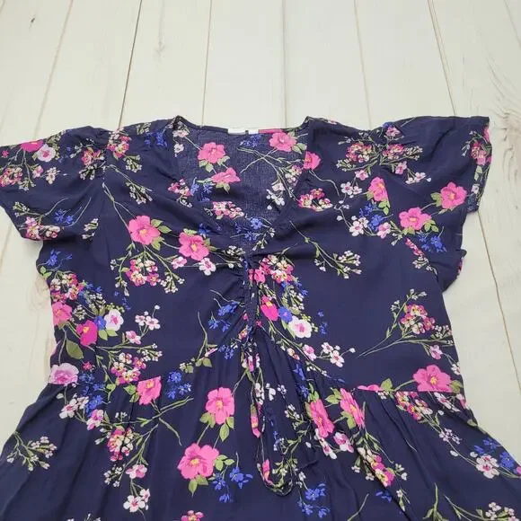 Gap ruched V neck maxi dress floral blue tiered romantic XXL boho - Picture 4 of 9